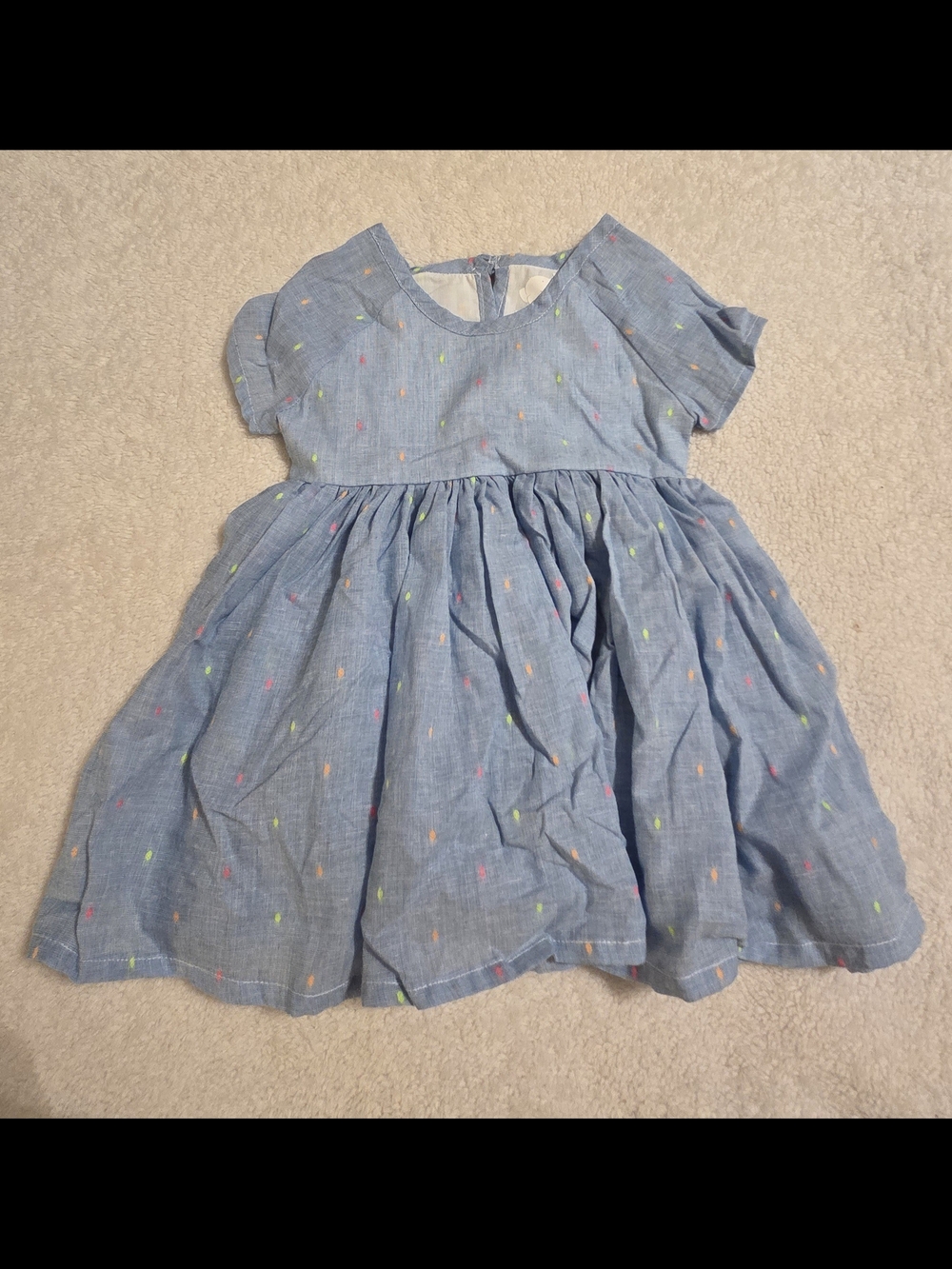 Handmade Girls Blue Chambuly Dot Dress (Size 3/6M)